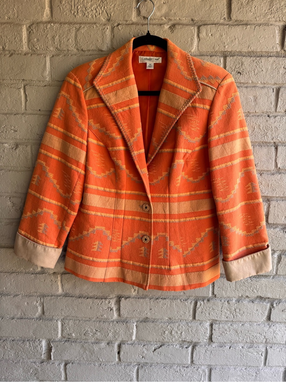 Coldwater Creek Southwestern Motif Sz P8 Orange/Beige/Yellow BlazerRodeoRanch